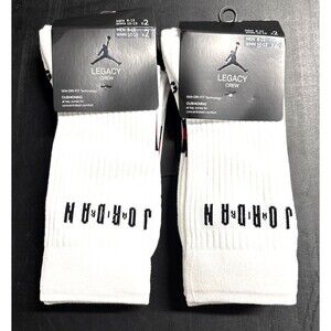 2 Pack Air Jordan Legacy Crew Socks White Men's Large 8-12 NWT
